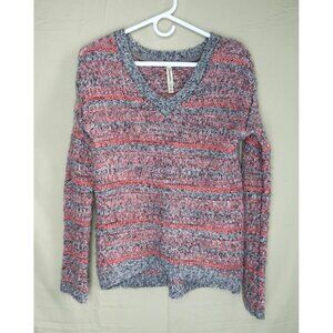 Aeropostale Knit Sweater Womens Size XS Gray Pink Stripe Long Sleeves Oversized